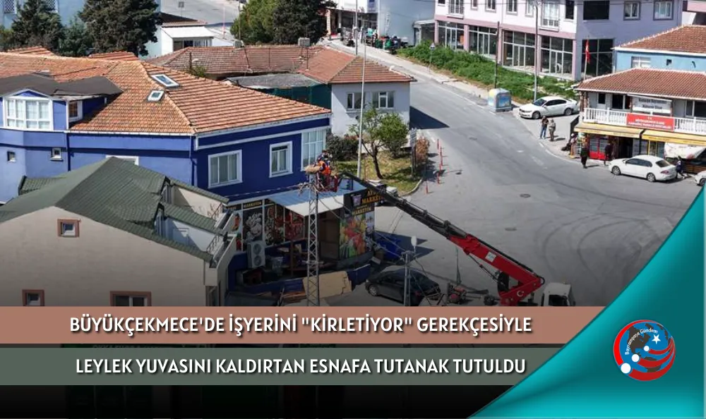 BÜYÜKÇEKMECE'DE İŞYERİNİ "KİRLETİYOR" GEREKÇESİYLE LEYLEK YUVASINI KALDIRTAN ESNAFA TUTANAK TUTULDU